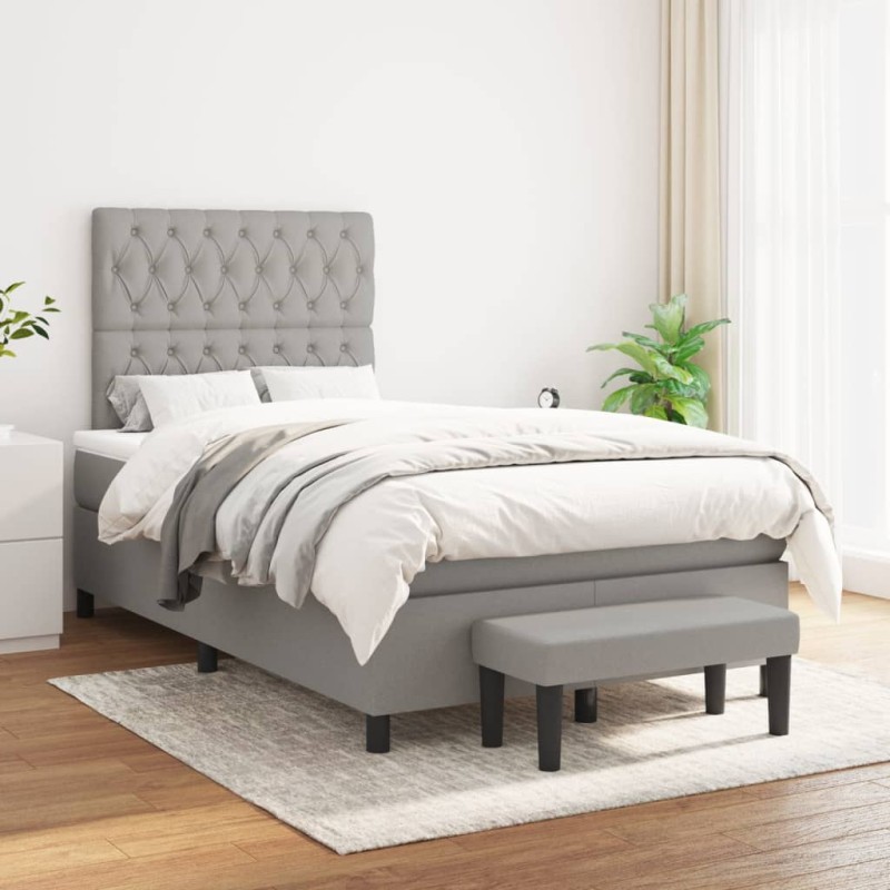 vidaXL Cama box spring con colchón tela gris claro 120x200 cm vidaXL Cama box spring con colchón tela gris claro 120x200 cm