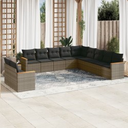 vidaXL Set de sofás de jardín 11 pzas y cojines ratán sintético gris