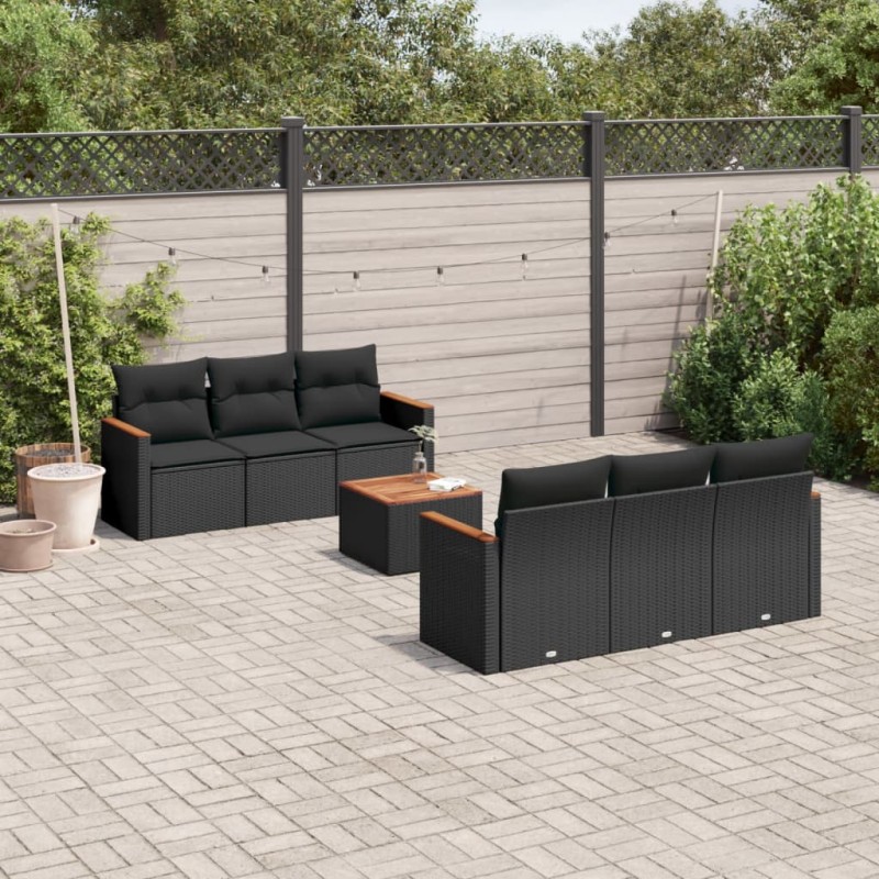 vidaXL Set de comedor de jardín 7 pzas y cojines ratán sintético negro vidaXL Set de comedor de jardín 7 pzas y cojines ratán sintético negro