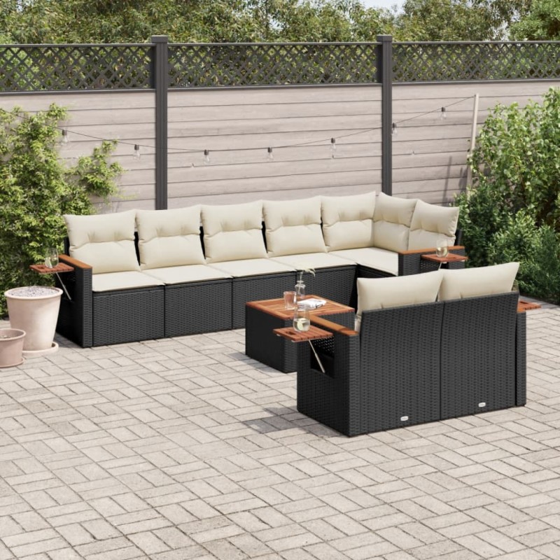 vidaXL Set de sofás de jardín 8 piezas y cojines ratán sintético negro vidaXL Set de sofás de jardín 8 piezas y cojines ratán sintético negro