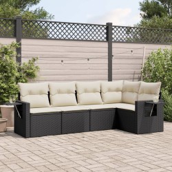 vidaXL Set de muebles de jardín 5 pzas y cojines ratán sintético negro