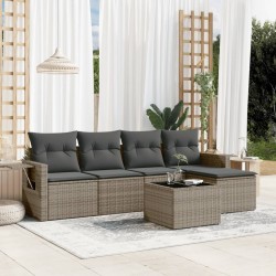 vidaXL Set de muebles de jardín 6 pzas y cojines ratán sintético gris
