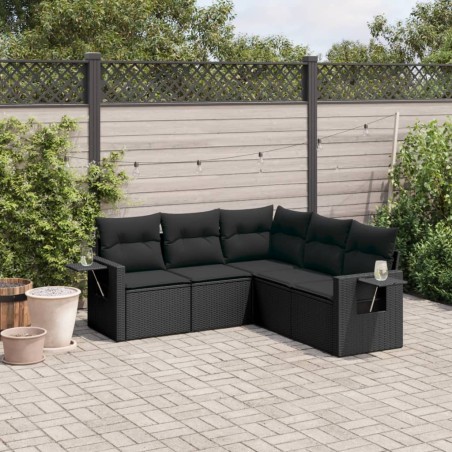 vidaXL Set de muebles de jardín 5 pzas y cojines ratán sintético negro