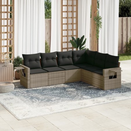 vidaXL Set de muebles de jardín 6 pzas y cojines ratán sintético gris