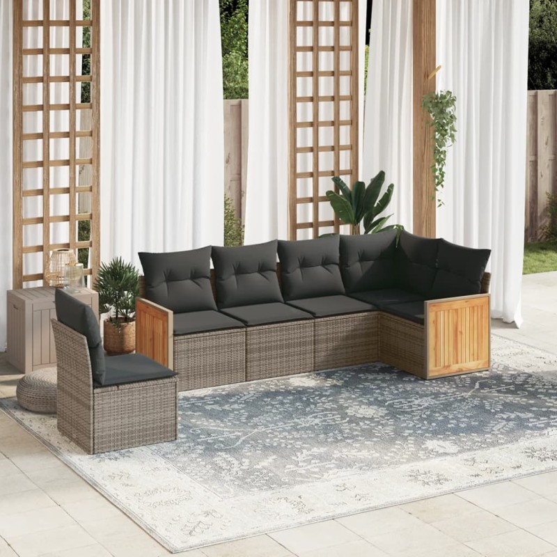 vidaXL Set de muebles de jardín 6 pzas y cojines ratán sintético gris