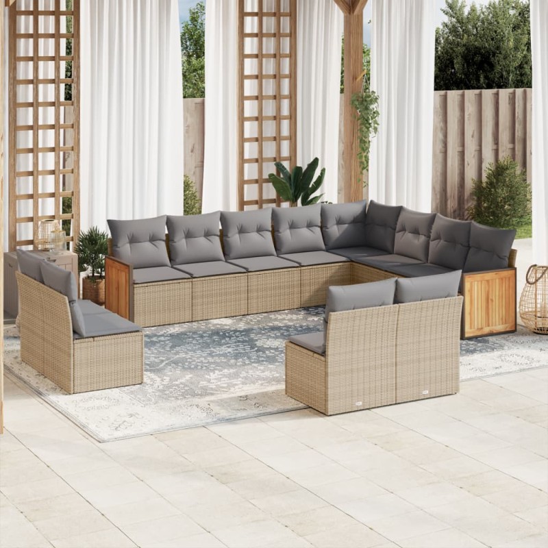 vidaXL Set de sofás de jardín 12 pzas y cojines ratán sintético marrón vidaXL Set de sofás de jardín 12 pzas y cojines ratán sintético marrón