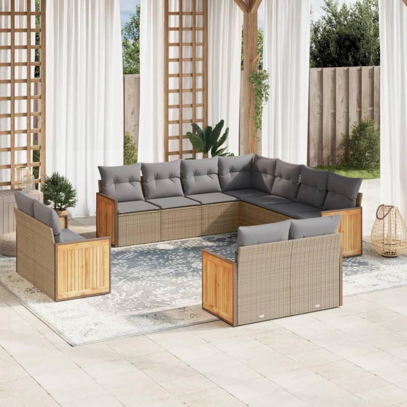 vidaXL Set de sofás de jardín 11pzas con cojines ratán sintético beige vidaXL Set de sofás de jardín 11pzas con cojines ratán sintético beige
