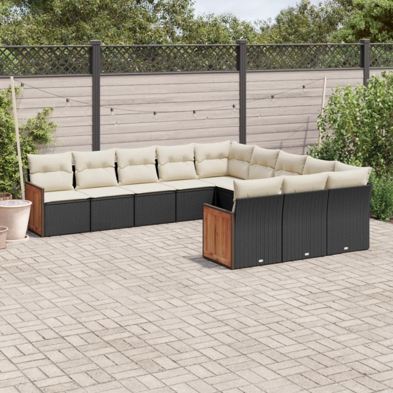 vidaXL Set de sofás de jardín 11 pzas y cojines ratán sintético negro vidaXL Set de sofás de jardín 11 pzas y cojines ratán sintético negro