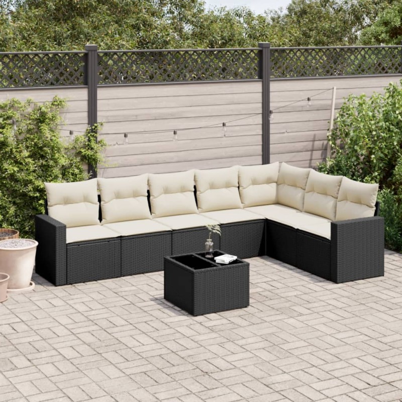 vidaXL Set de sofás de jardín 8 piezas y cojines ratán sintético negro vidaXL Set de sofás de jardín 8 piezas y cojines ratán sintético negro