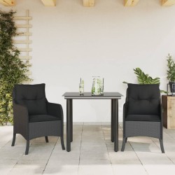 vidaXL Set comedor de jardín 3 pzas con cojines ratán sintético negro