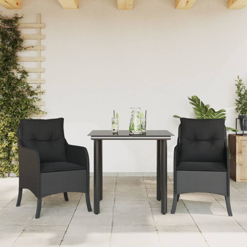 vidaXL Set comedor de jardín 3 pzas con cojines ratán sintético negro vidaXL Set comedor de jardín 3 pzas con cojines ratán sintético negro