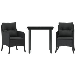 vidaXL Set comedor de jardín 3 pzas con cojines ratán sintético negro