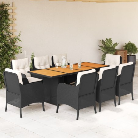 vidaXL Set de comedor de jardín 9 pzas y cojines ratán sintético negro