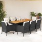 vidaXL Set de comedor de jardín 9 pzas y cojines ratán sintético negro vidaXL Set de comedor de jardín 9 pzas y cojines ratán sintético negro