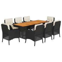 vidaXL Set de comedor de jardín 9 pzas y cojines ratán sintético negro