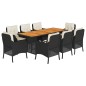 vidaXL Set de comedor de jardín 9 pzas y cojines ratán sintético negro vidaXL Set de comedor de jardín 9 pzas y cojines ratán sintético negro