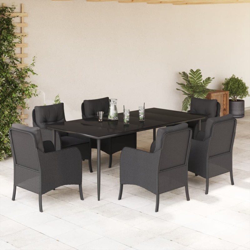 vidaXL Set de comedor de jardín 7 pzas y cojines ratán sintético negro vidaXL Set de comedor de jardín 7 pzas y cojines ratán sintético negro