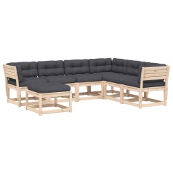 vidaXL Juego de muebles de jardín 7 pzas y cojines madera maciza pino