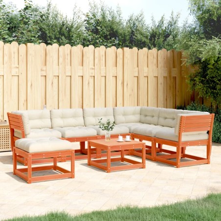 vidaXL Set muebles jardín 7 pzas con cojines madera pino marrón cera