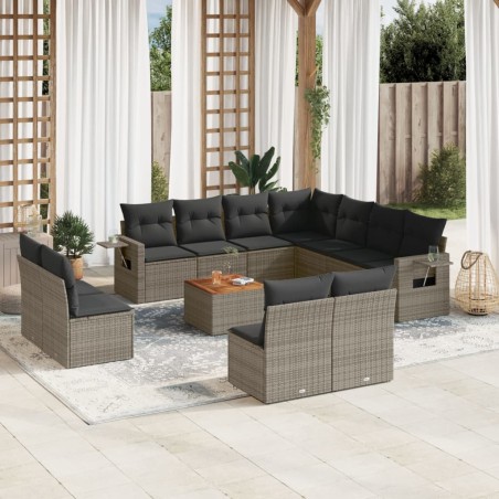 vidaXL Set de sofás de jardín 12 pzas con cojines ratán sintético gris