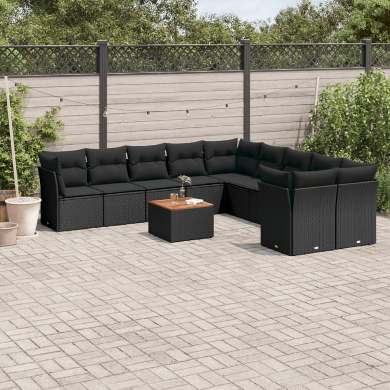 vidaXL Set de sofás de jardín 11 pzas y cojines ratán sintético negro vidaXL Set de sofás de jardín 11 pzas y cojines ratán sintético negro