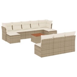vidaXL Set de sofás de jardín 11pzas con cojines ratán sintético beige