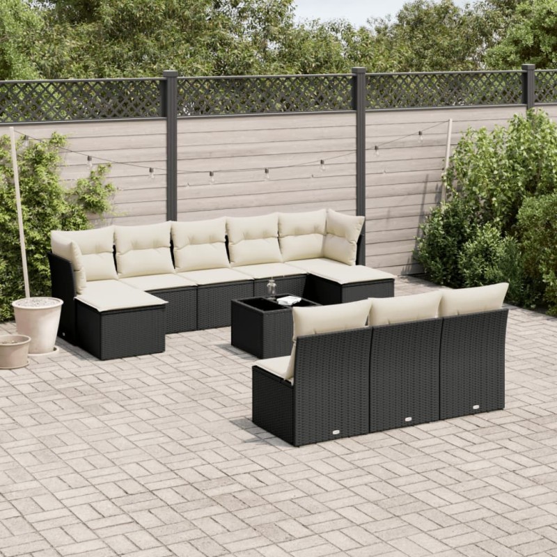 vidaXL Set de sofás de jardín 11 pzas y cojines ratán sintético negro vidaXL Set de sofás de jardín 11 pzas y cojines ratán sintético negro