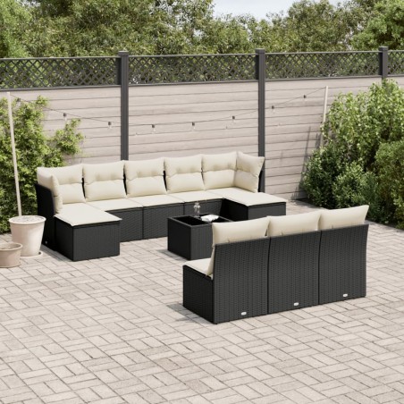 vidaXL Set de sofás de jardín 11 pzas y cojines ratán sintético negro