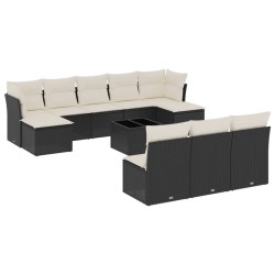 vidaXL Set de sofás de jardín 11 pzas y cojines ratán sintético negro