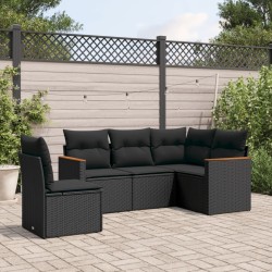 vidaXL Set de muebles de jardín 5 pzas y cojines ratán sintético negro