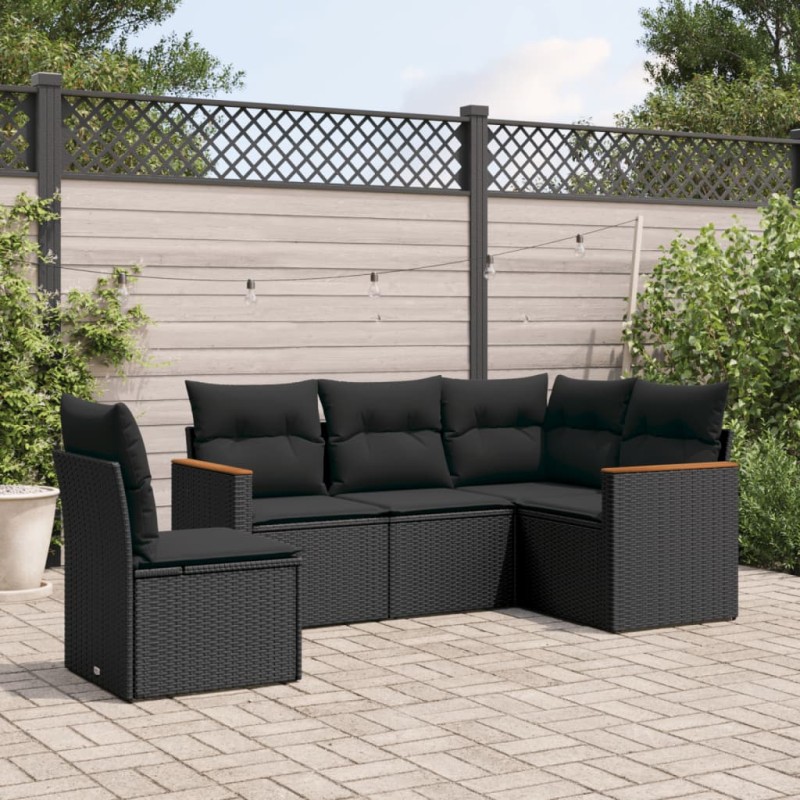 vidaXL Set de muebles de jardín 5 pzas y cojines ratán sintético negro vidaXL Set de muebles de jardín 5 pzas y cojines ratán sintético negro