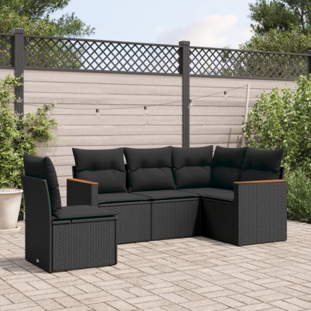 vidaXL Set de muebles de jardín 5 pzas y cojines ratán sintético negro
