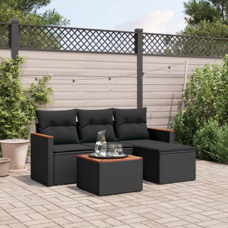 vidaXL Set de muebles de jardín 5 pzas y cojines ratán sintético negro