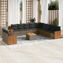 vidaXL Set de sofás de jardín 12 pzas con cojines ratán sintético gris