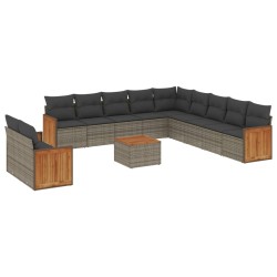 vidaXL Set de sofás de jardín 12 pzas con cojines ratán sintético gris