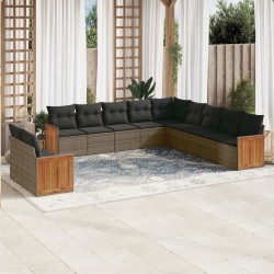 vidaXL Set de sofás de jardín 11 pzas y cojines ratán sintético gris