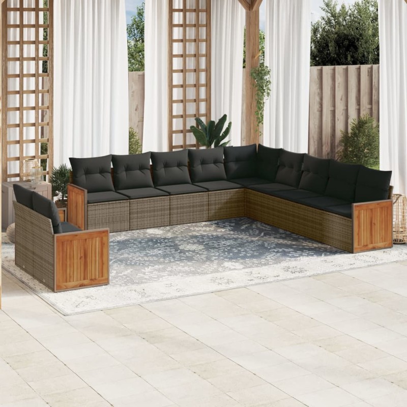 vidaXL Set de sofás de jardín 11 pzas y cojines ratán sintético gris vidaXL Set de sofás de jardín 11 pzas y cojines ratán sintético gris