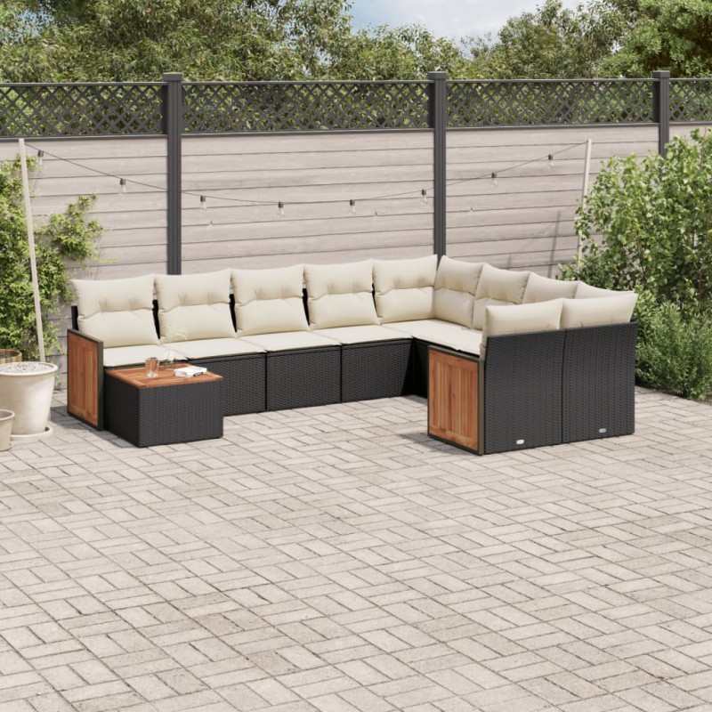 vidaXL Set de sofás de jardín 10 pzas cojines ratán sintético negro vidaXL Set de sofás de jardín 10 pzas cojines ratán sintético negro
