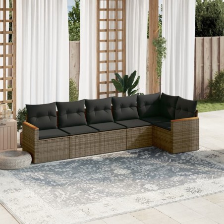vidaXL Set de muebles de jardín 6 pzas y cojines ratán sintético gris