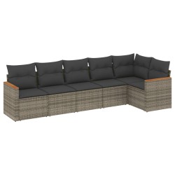 vidaXL Set de muebles de jardín 6 pzas y cojines ratán sintético gris