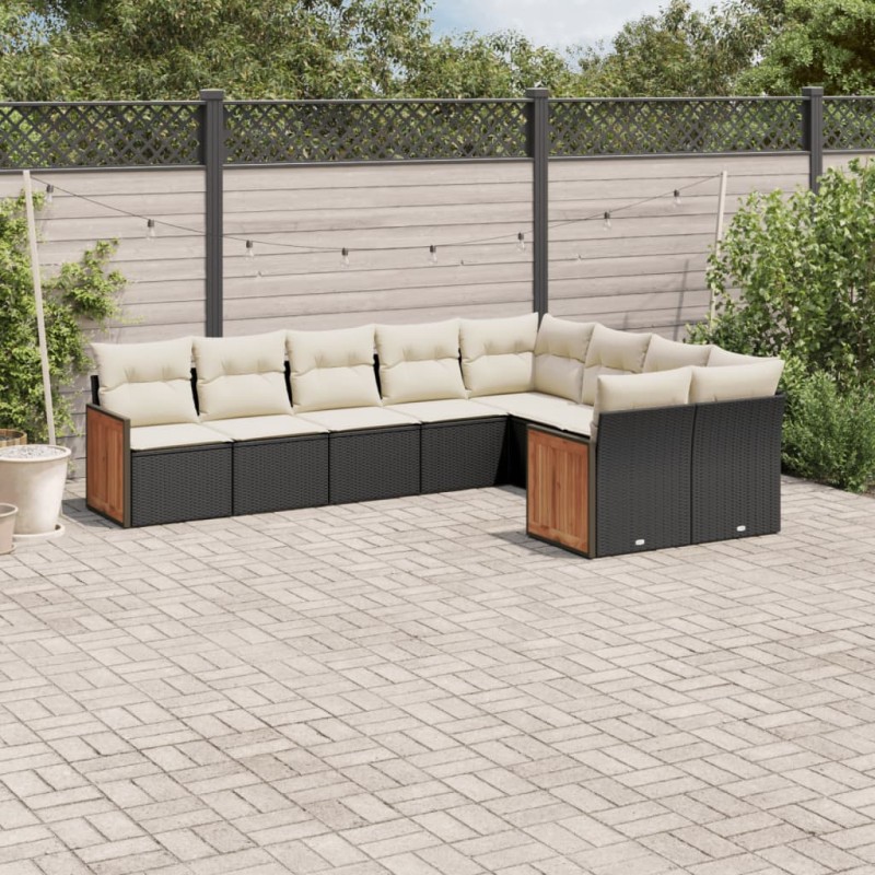 vidaXL Set de sofás de jardín 8 piezas y cojines ratán sintético negro vidaXL Set de sofás de jardín 8 piezas y cojines ratán sintético negro