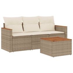 vidaXL Juego de sofás jardín con cojines 4 pzas ratán sintético beige