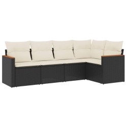 vidaXL Set de muebles de jardín 5 pzas y cojines ratán sintético negro