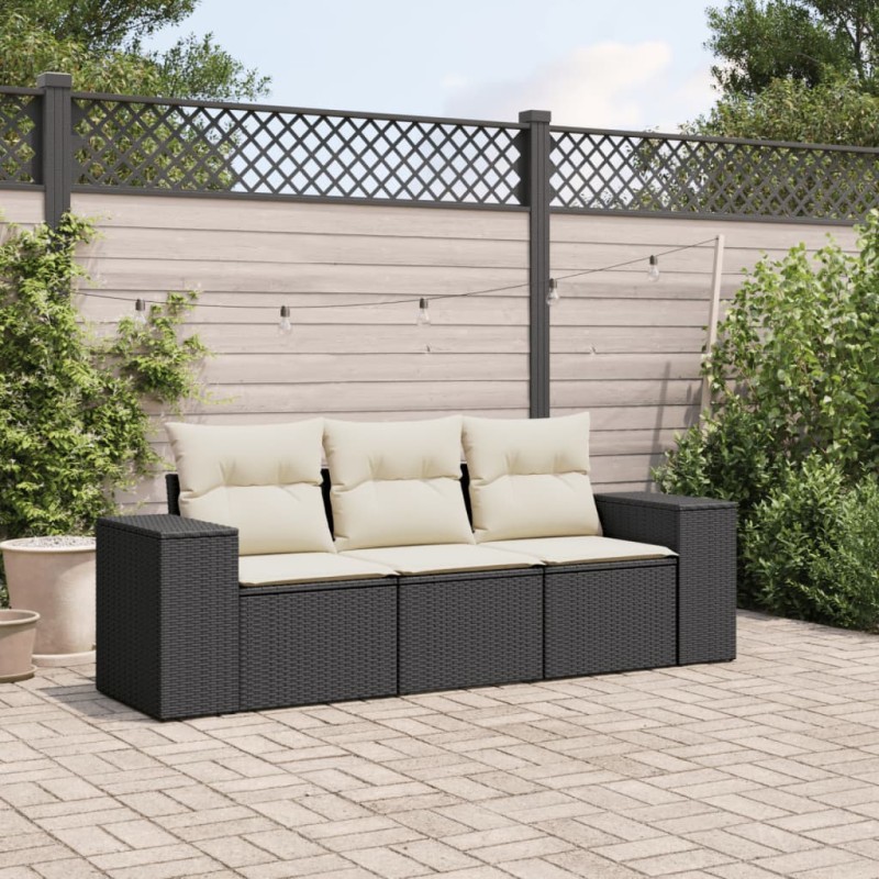 vidaXL Set de sofás de jardín con cojines 3 pzas ratán sintético negro vidaXL Set de sofás de jardín con cojines 3 pzas ratán sintético negro