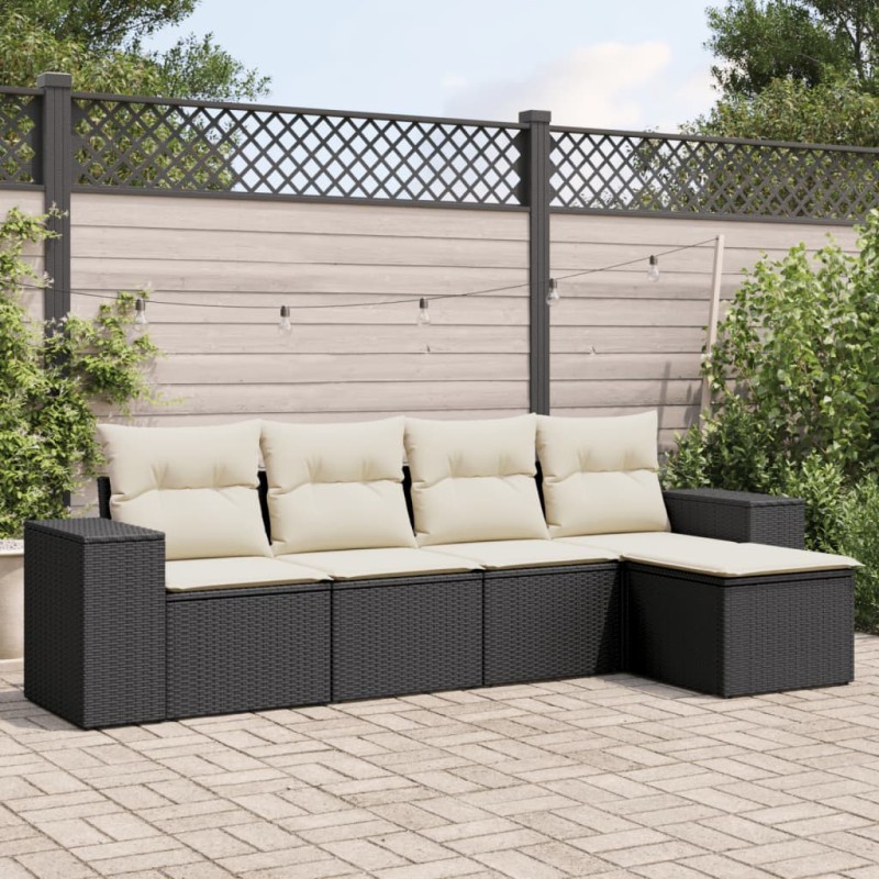 vidaXL Set de muebles de jardín 5 pzas y cojines ratán sintético negro vidaXL Set de muebles de jardín 5 pzas y cojines ratán sintético negro