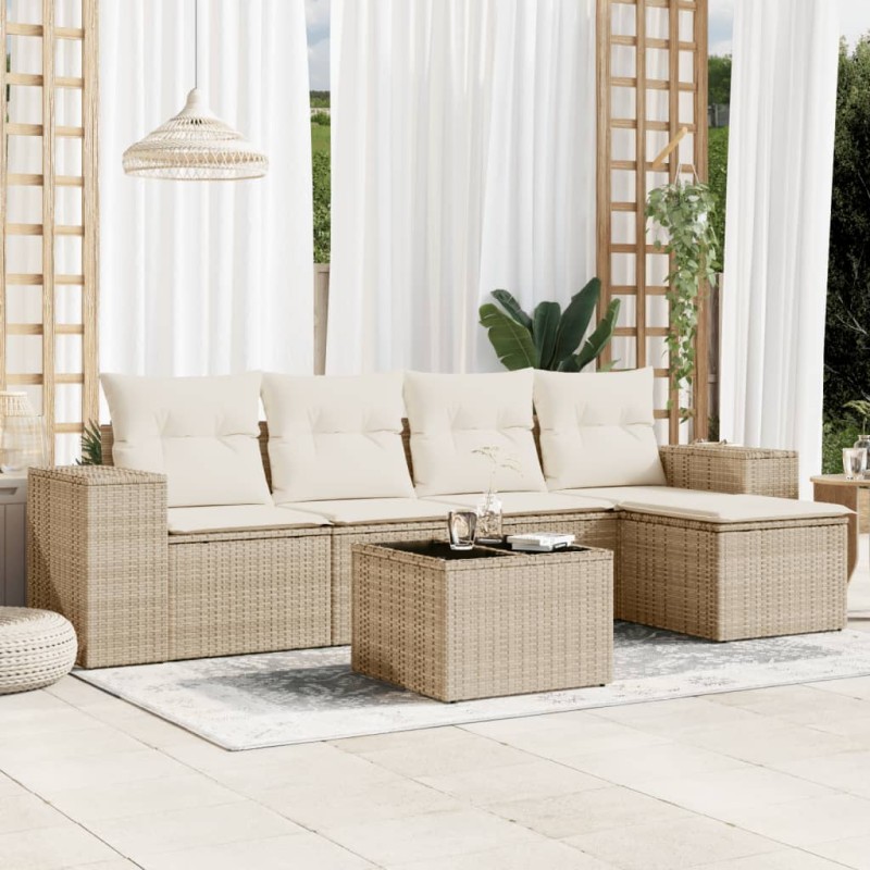 vidaXL Juego de sofás jardín con cojines 6 pzas ratán sintético beige