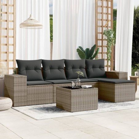 vidaXL Set de muebles de jardín 6 pzas y cojines ratán sintético gris