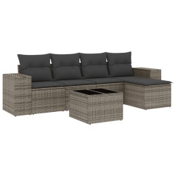 vidaXL Set de muebles de jardín 6 pzas y cojines ratán sintético gris