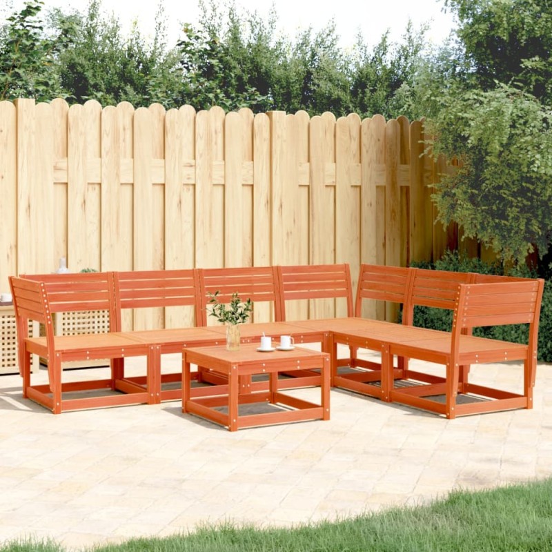 vidaXL Juego de sofás de jardín 6 pzas madera maciza pino marrón cera vidaXL Juego de sofás de jardín 6 pzas madera maciza pino marrón cera