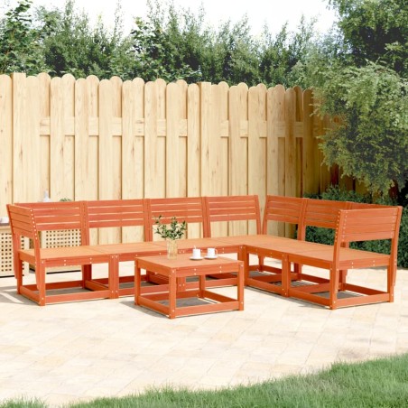 vidaXL Juego de sofás de jardín 6 pzas madera maciza pino marrón cera